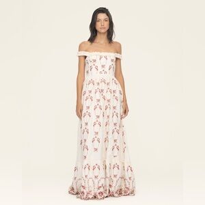 Agua by Agua Bendita Achiote Florero Embroidered Linen Maxi Dress